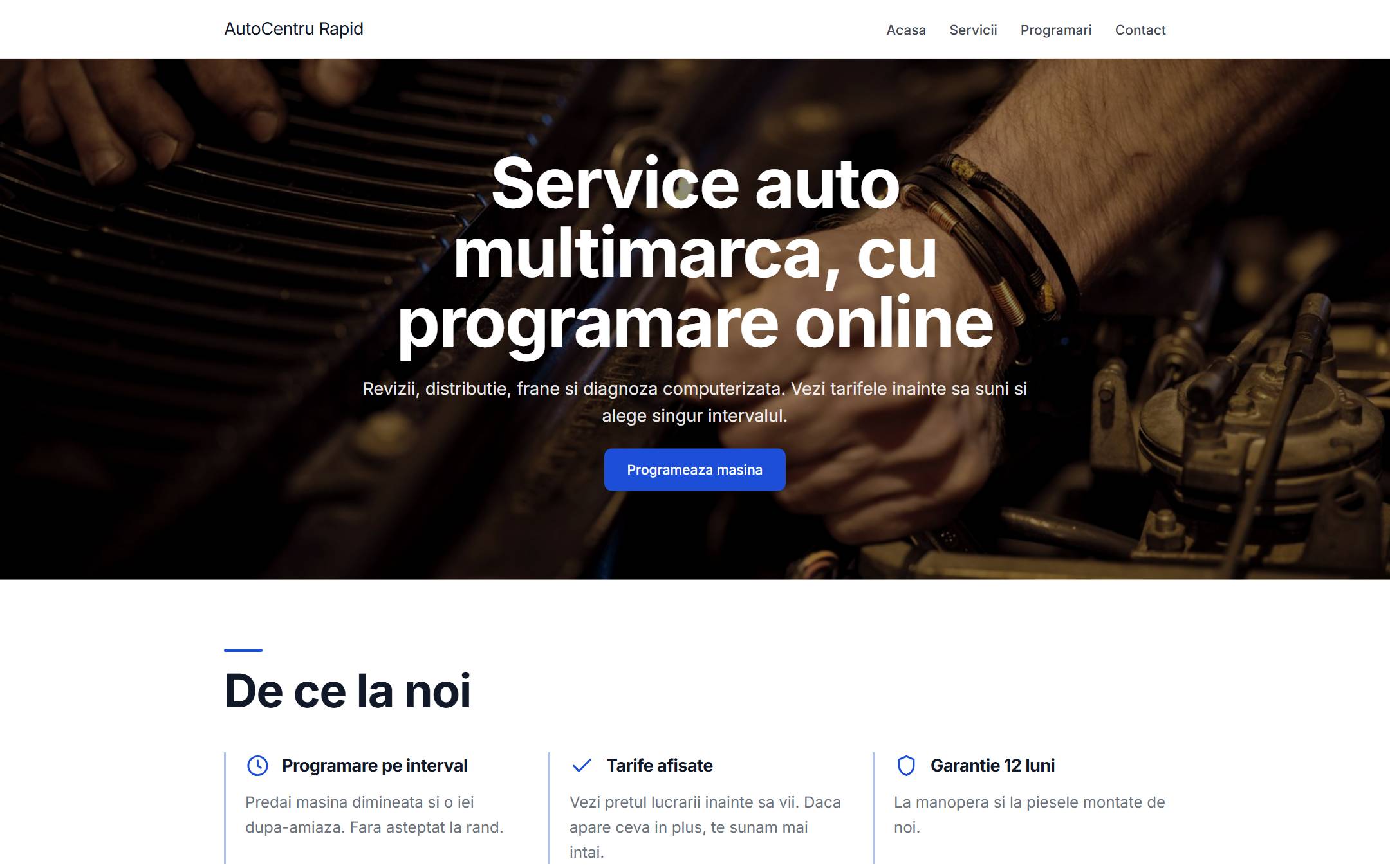 Pagina principala a sitului demo Autocentru Rapid