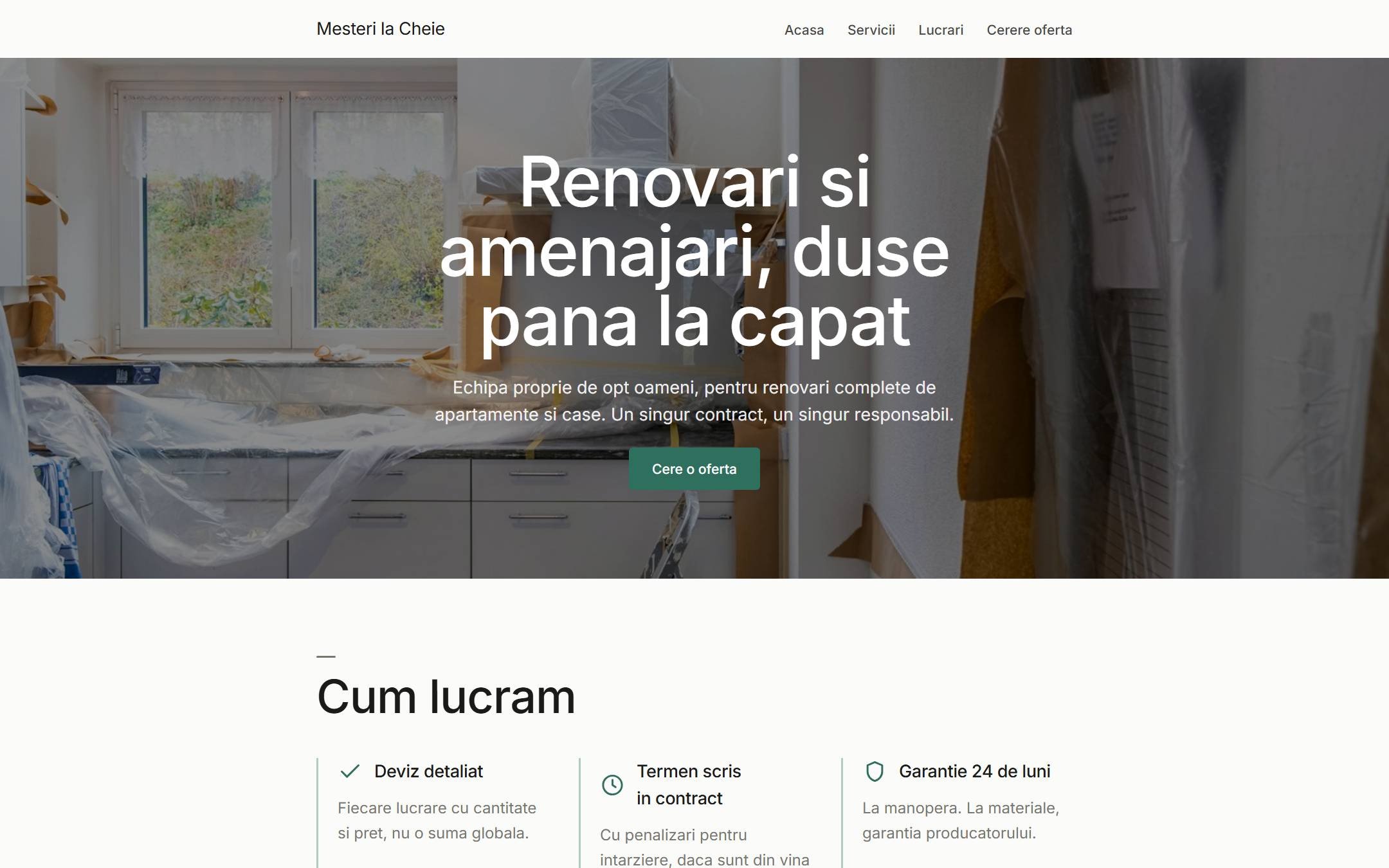 Pagina principala a sitului demo Mesteri la Cheie