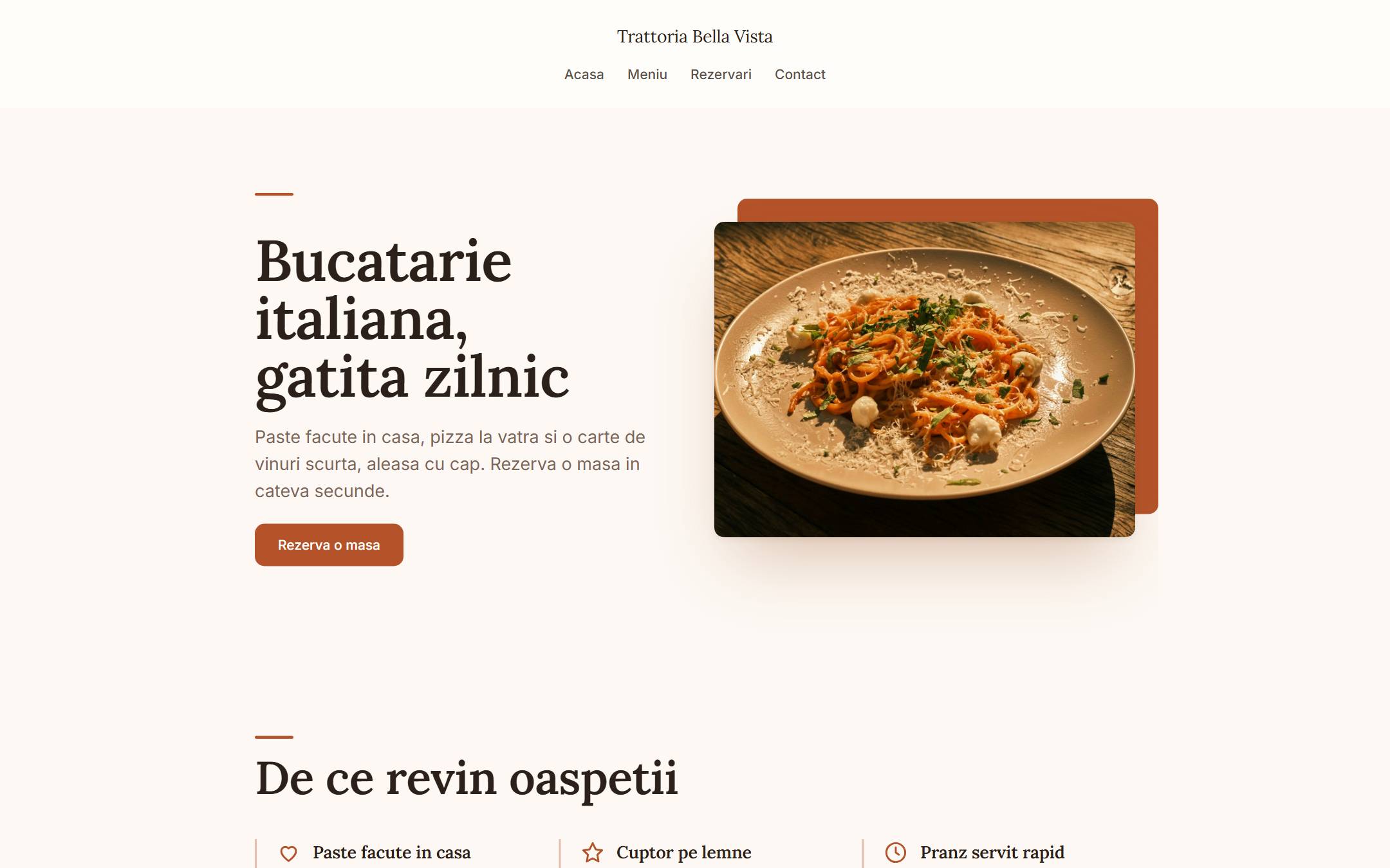 Pagina principala a sitului demo Trattoria Bella Vista